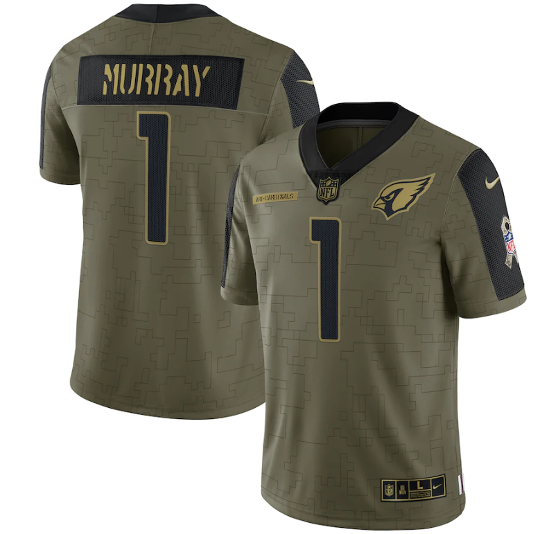Men's Arizona Cardinals #1 Kyler Murray 2021 Olive Salute To Service Limited Stitched